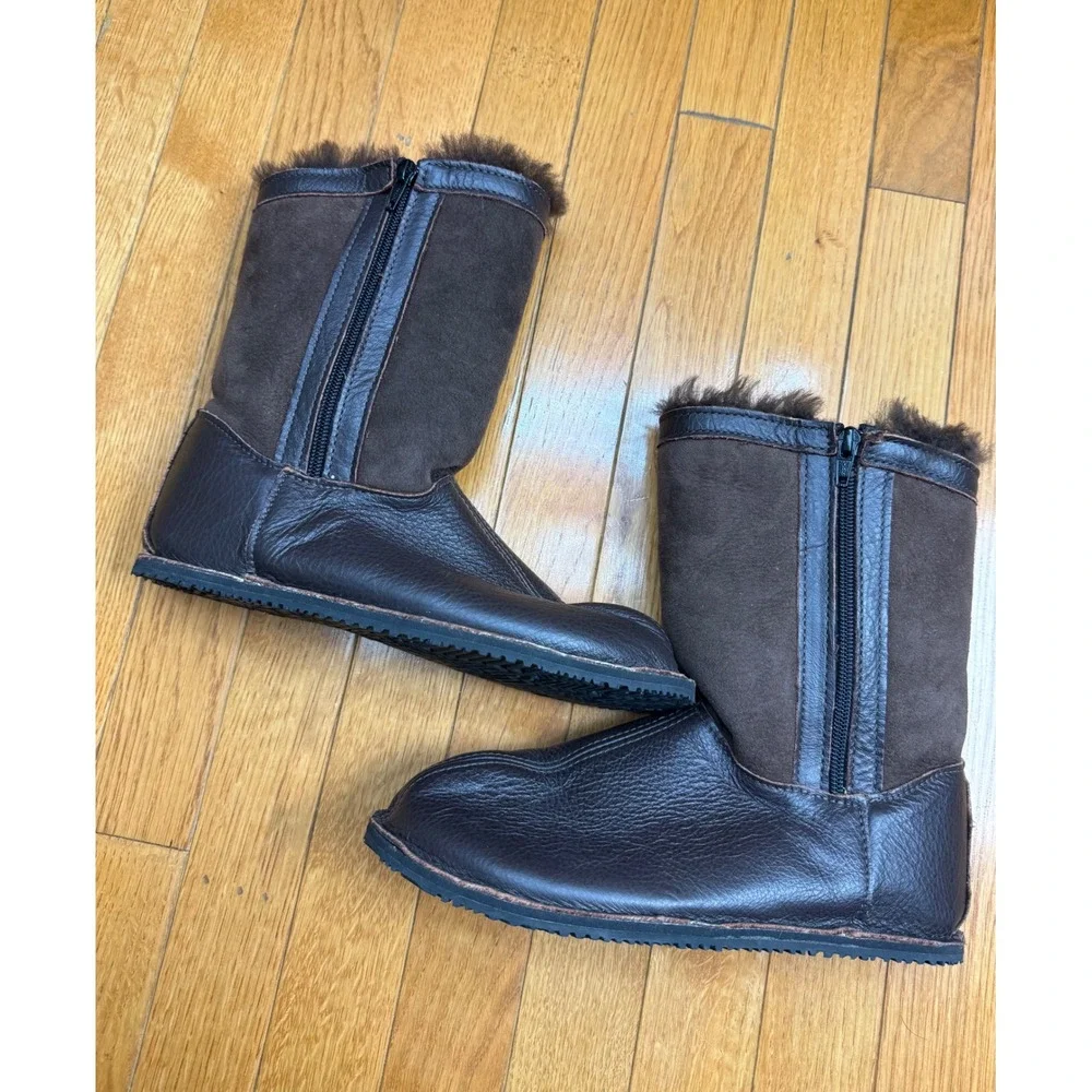 Softstar Phoenix Boots Womens 7 Brown Leather Sheepskin Barefoot Minimalist USA